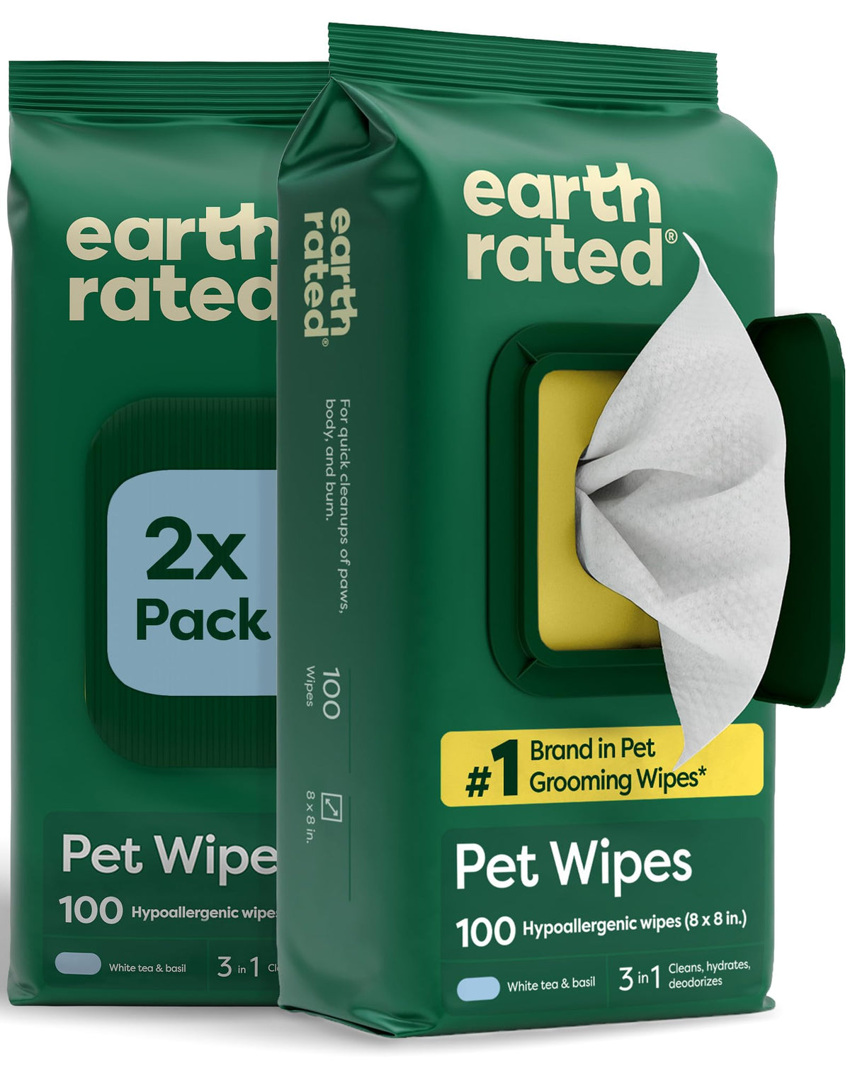 Earth Rated Dog Wipes for Paws & Butt, Deodorizing, Unscented, 400ct