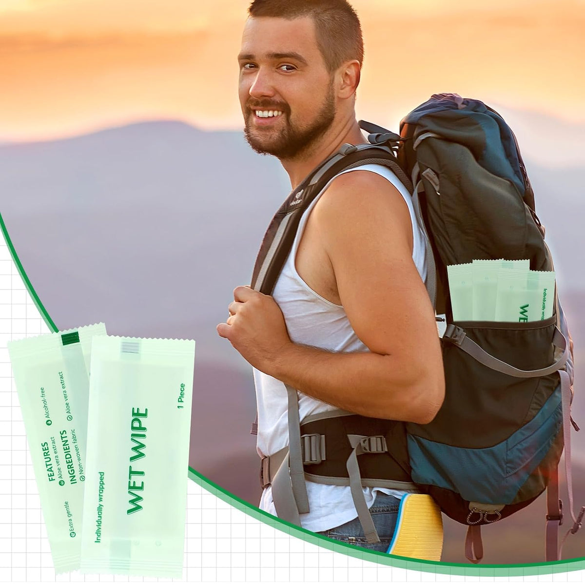 Timgle 300 Pack Individually Wrapped Wet Wipes Bulk Travel Size, Green