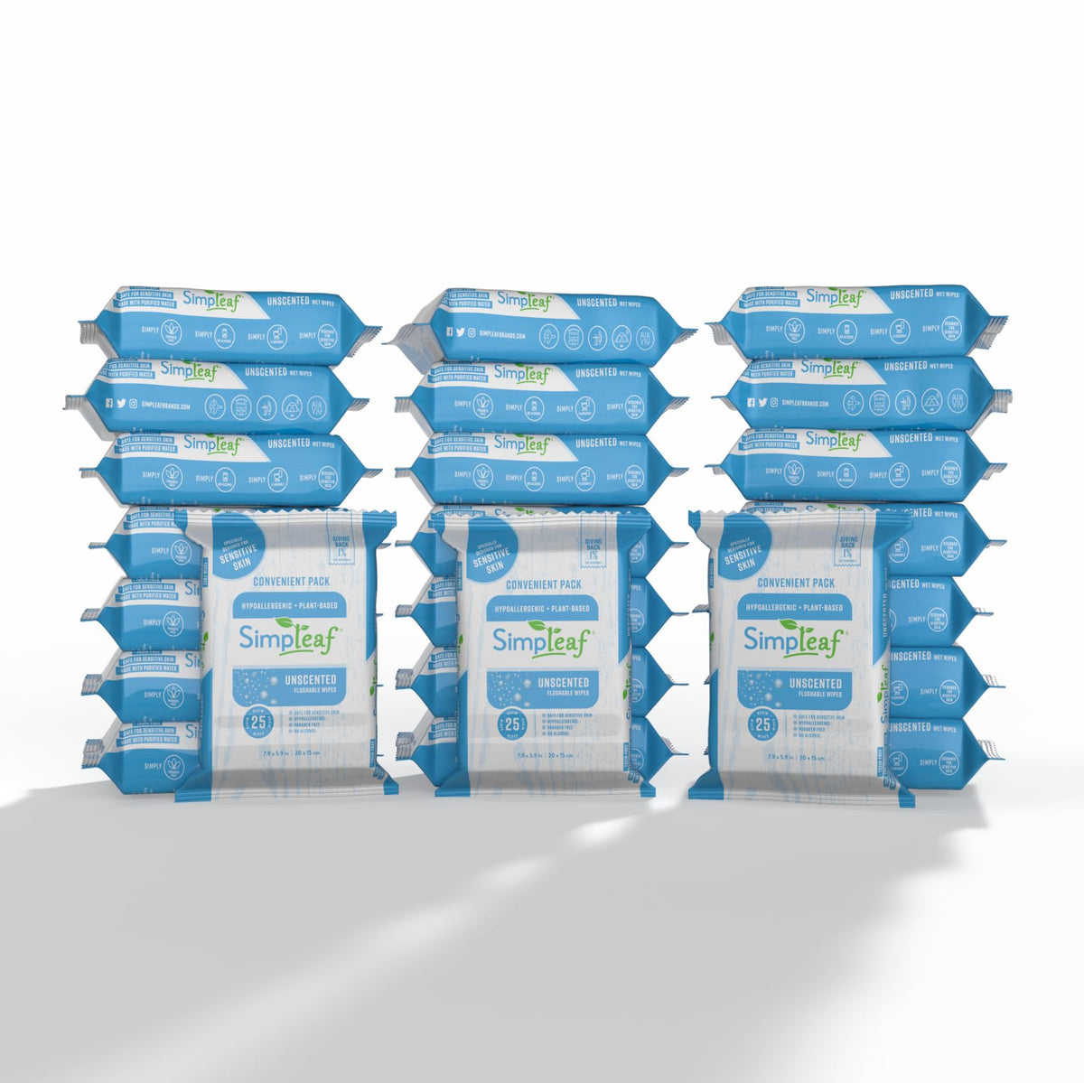 Simpleaf Flushable Wet Wipes Unscented | Eco-Friendly, Paraben & Alcohol Free | Hypoallergenic & Safe for Sensitive Skin | Soothing Aloe Formula | (6 x 25 Counts Convenient Pack) 150 Counts Total