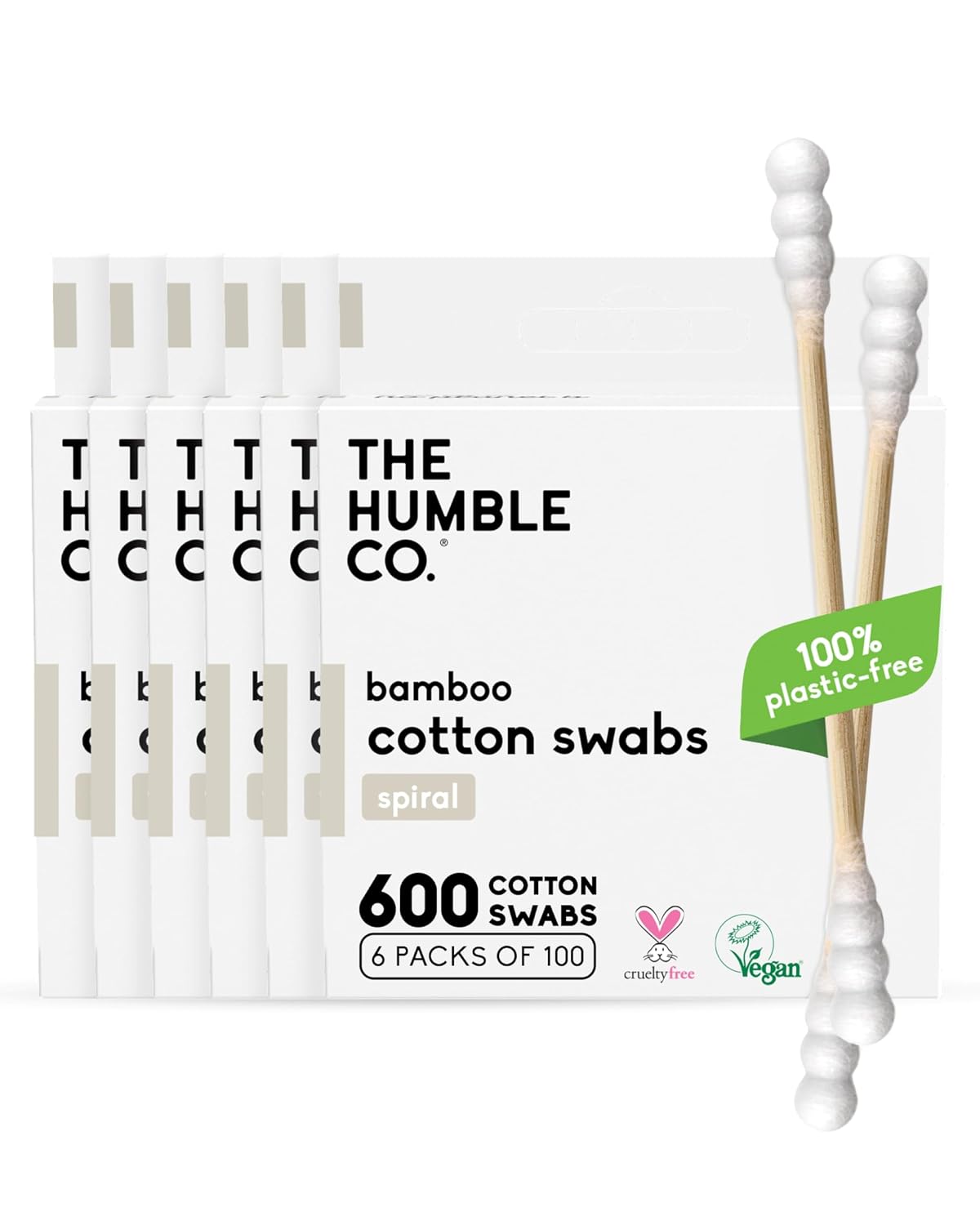 The Humble Co. Bamboo Cotton Swabs, Ear Cleaning, Spiral Design (600 Count)