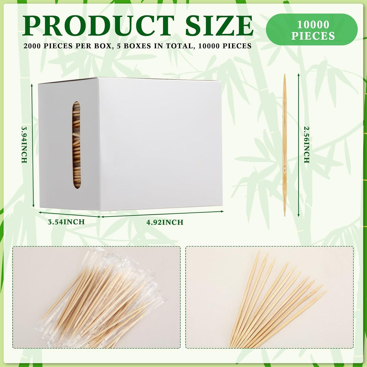 Nuogo 10000 Pcs Bulk Bamboo Wooden Toothpicks Individually Wrapped