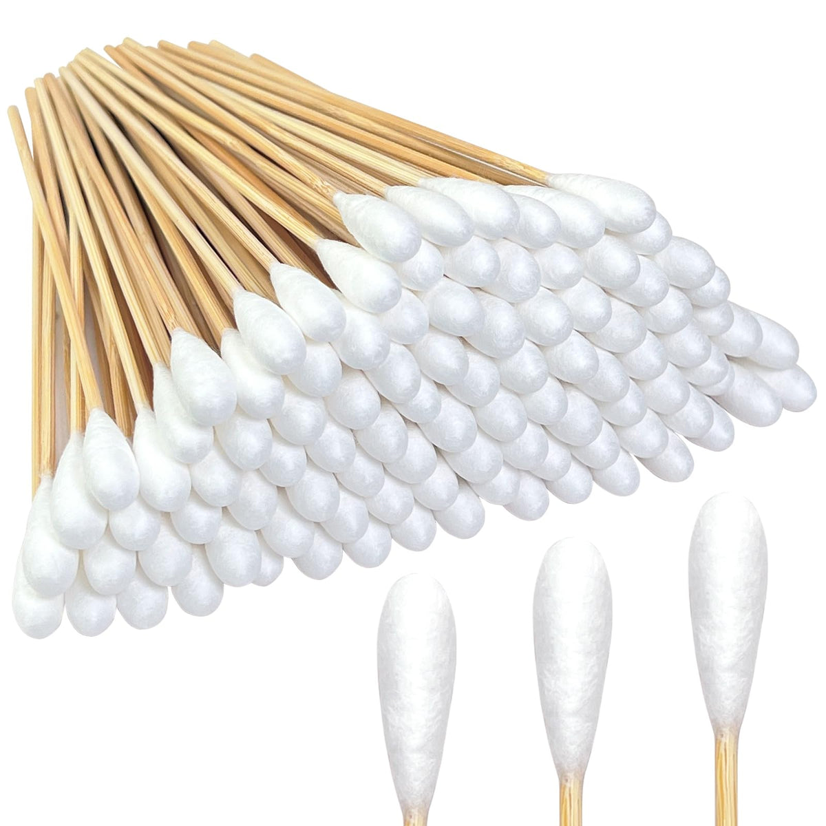 200 Extra Large Dog Ear Swabs, 6-Inch Bamboo Handle for Grooming Care