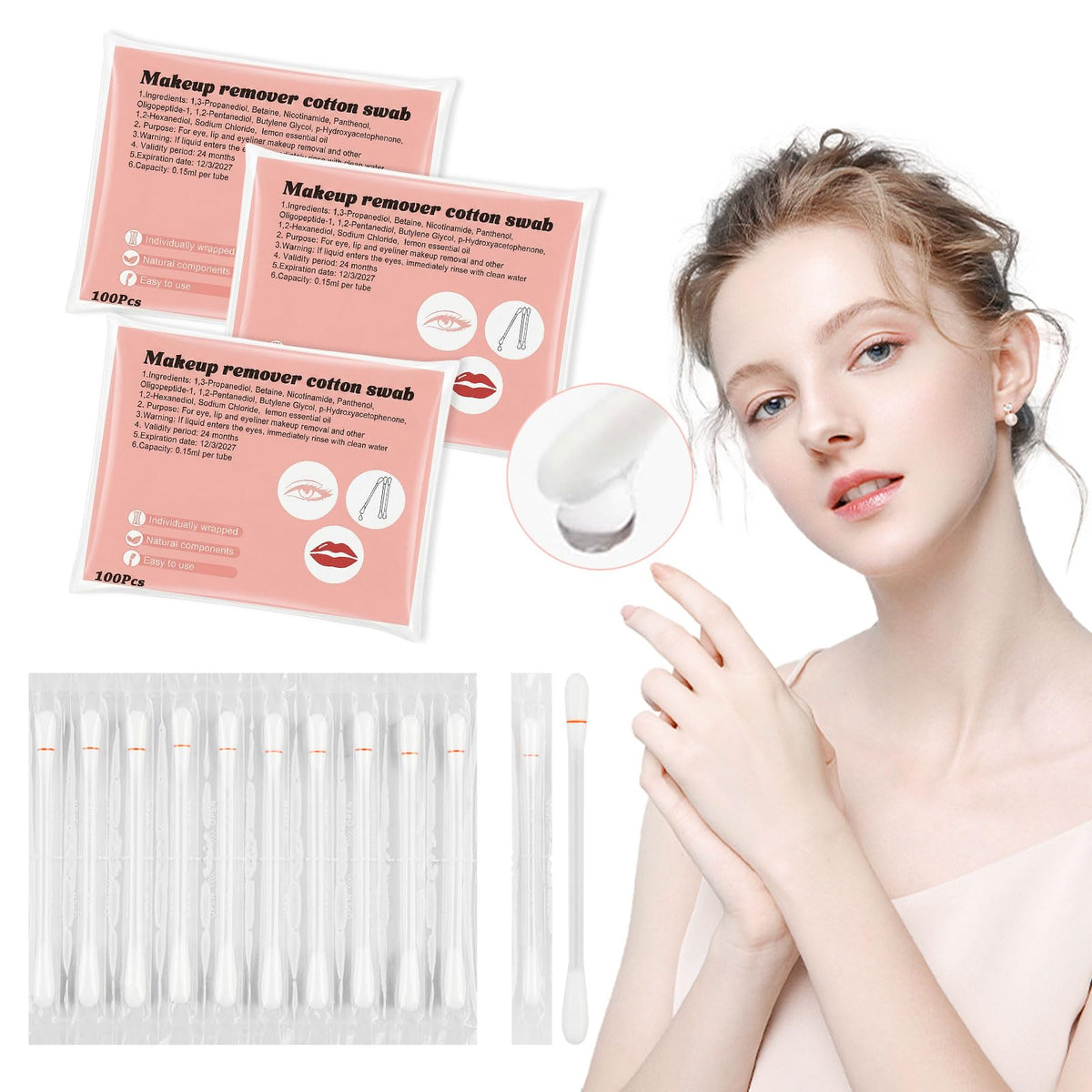 200 Cotton Swabs,Cotton Makeup Remover Swabs,Eye & Lip Sticks Remover