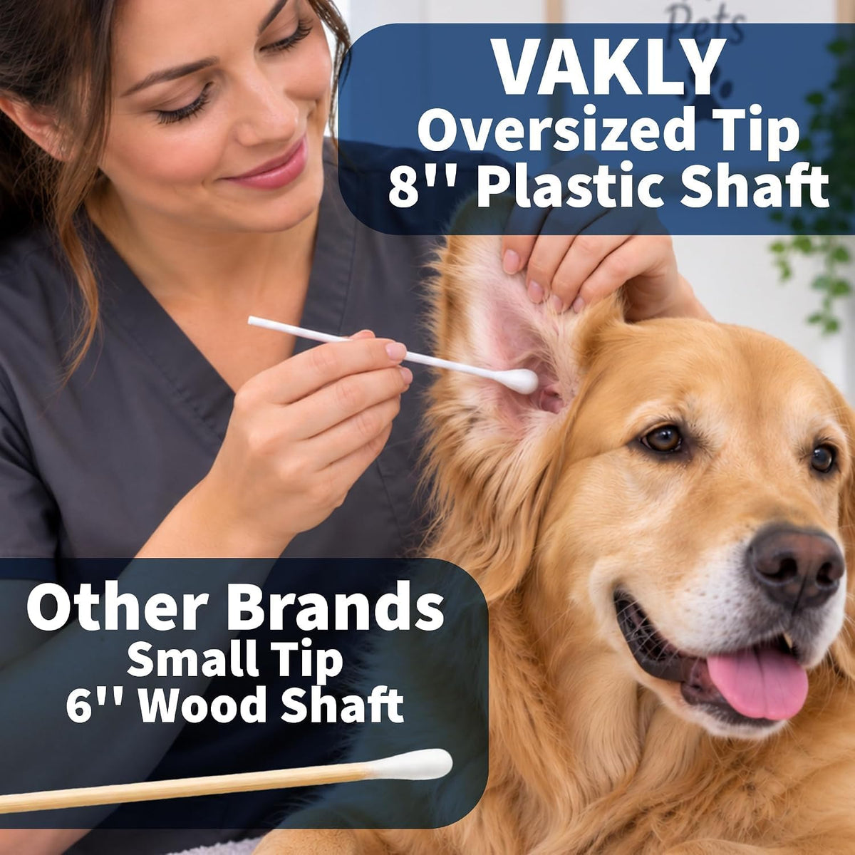 Vakly Oversized Cotton Tipped Applicators, Large 1/2" Cotton Swabs, 100 Pk
