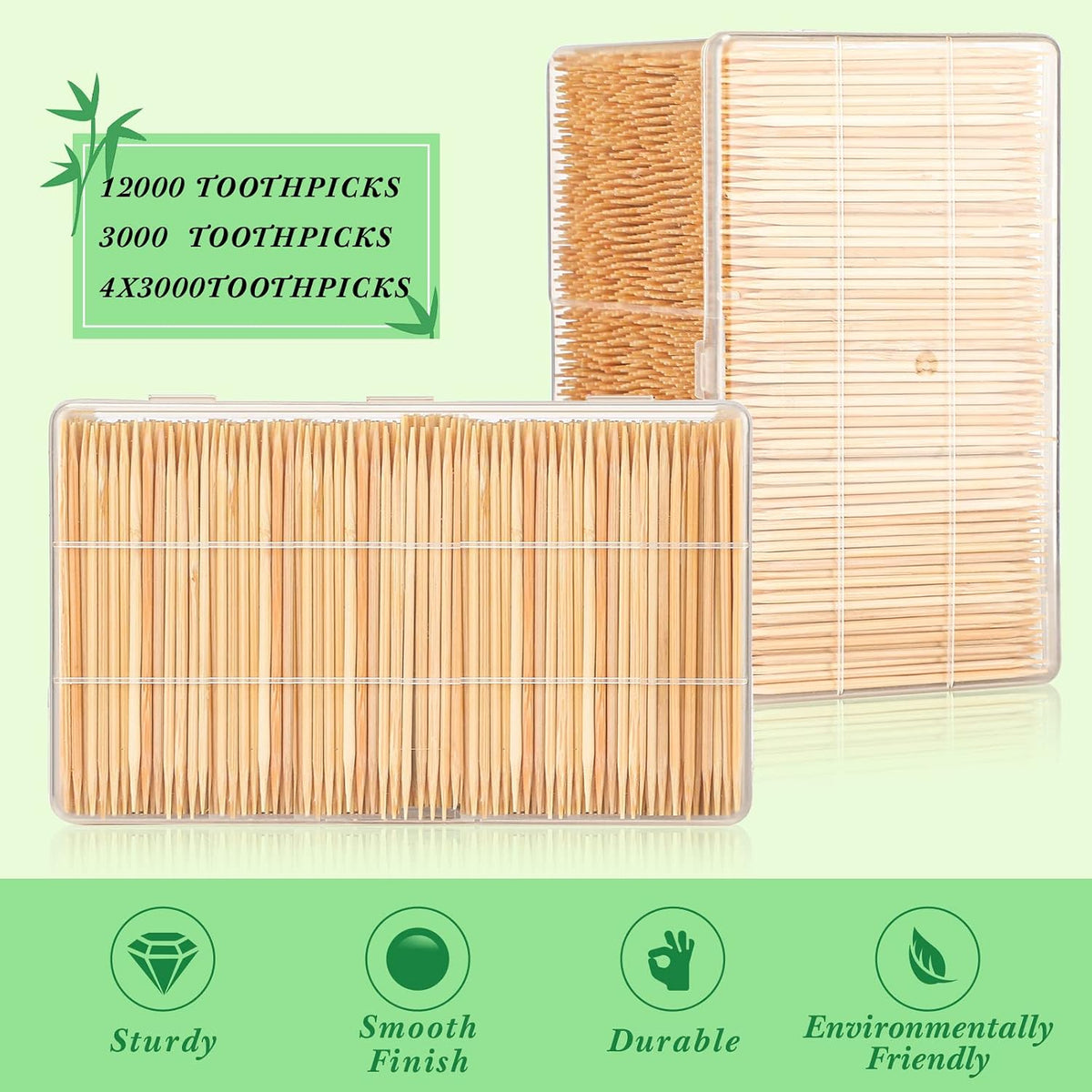 Jerify 12000 Pcs Bamboo Wooden Toothpicks Double Sided for Party Food
