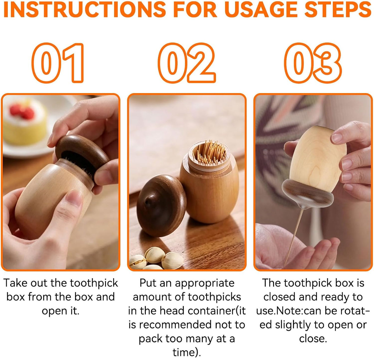 HERCHR Toothpick Holder Dispenser, Cute Pocket Toothpick Holder Decorative Acorn Shaped Wooden Toothpick Container Box with Rounded Structure for Home, Office, Restaurant