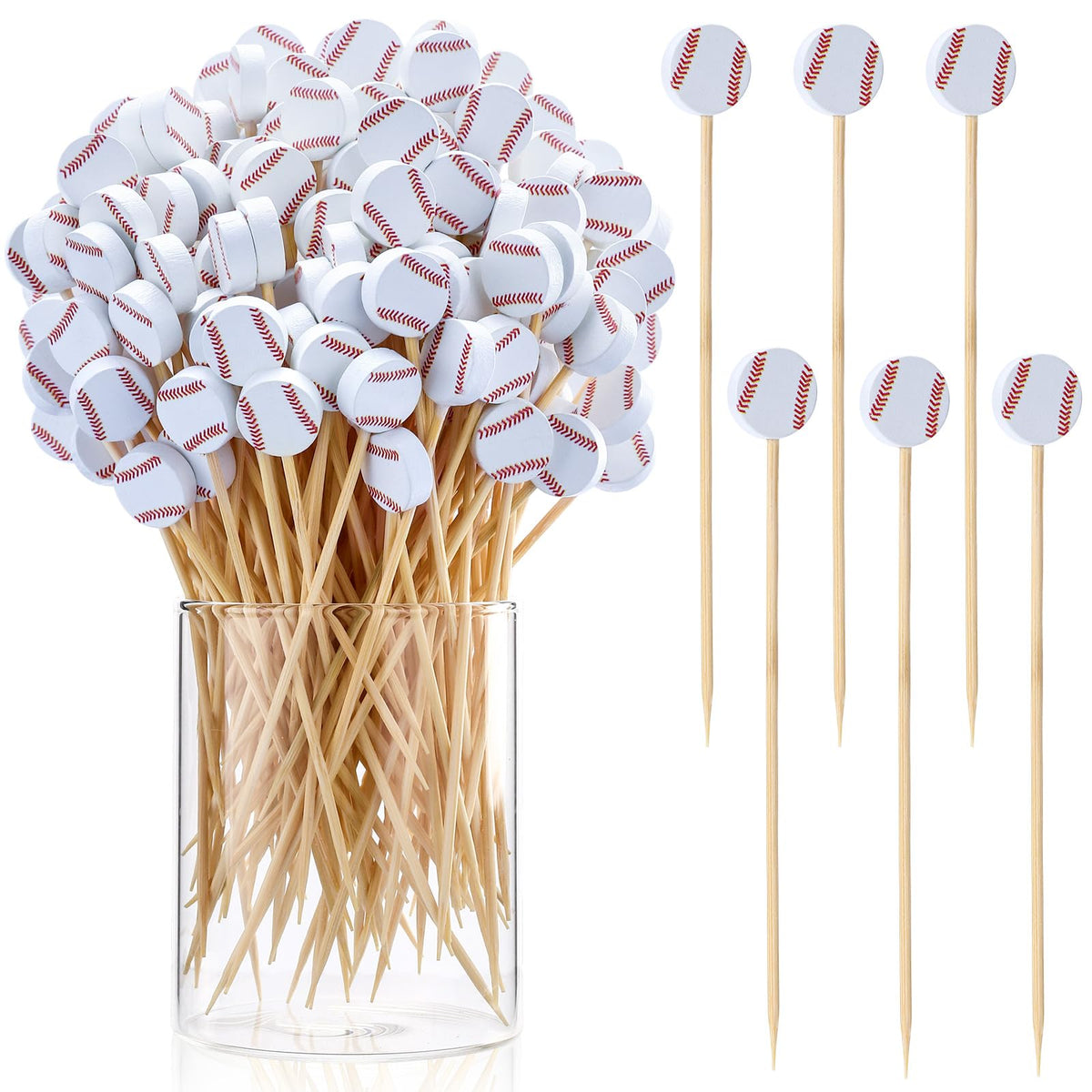 50 Pcs Football Toothpicks, 4.72 Inch Football Cocktail Picks for Appetizers, Long Bamboo Toothpicks, Decorative Toothpicks Skewers for Holiday Birthday Party Decorations (Football 3D)