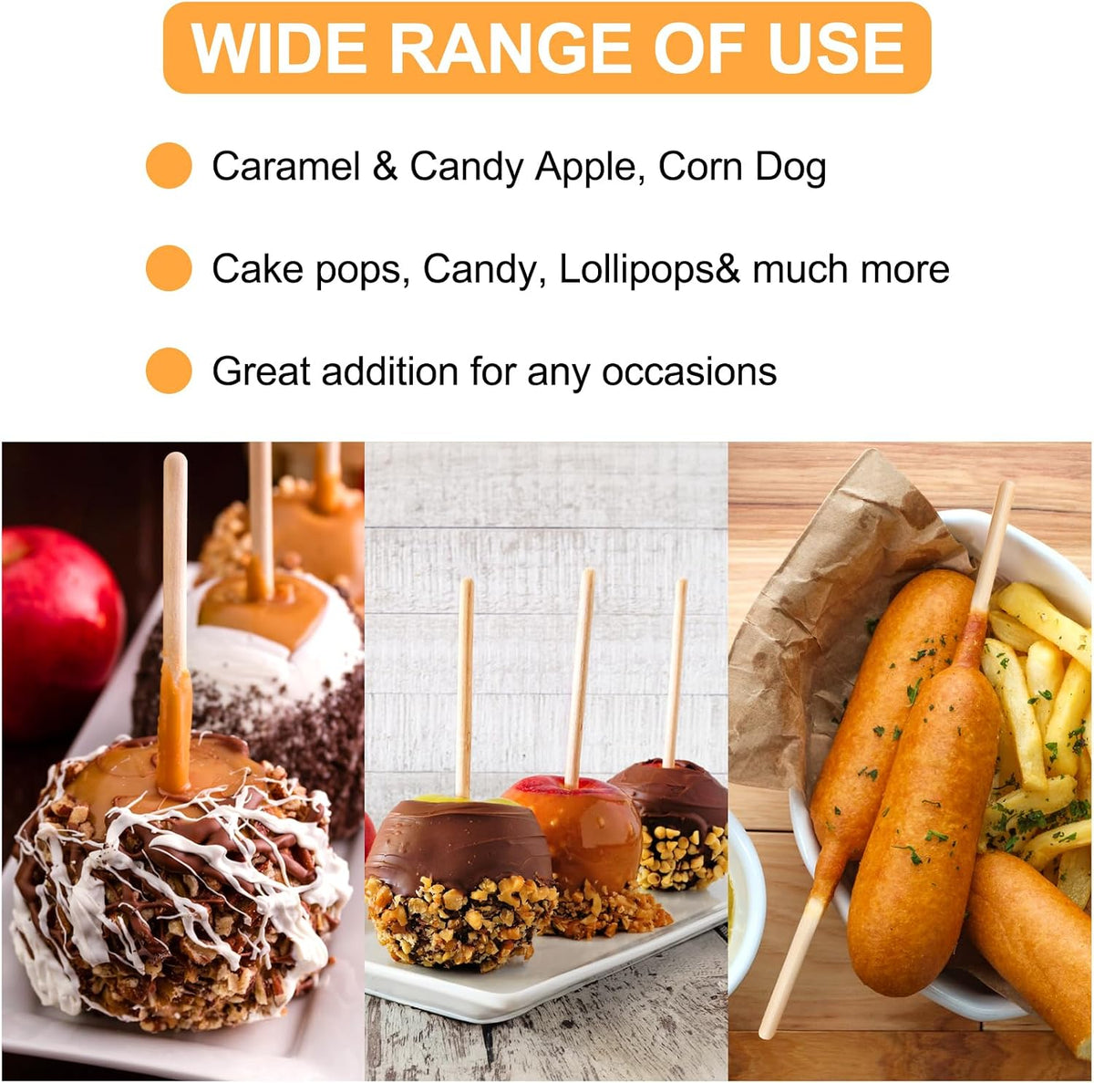 Yesland 1000 Pack Candy Apple Sticks - 5.5 Inch 5mm Sturdy Bamboo Sticks for Caramel - Wooden Skewer Sticks for BBQ, Corn Dog, Corn Cob, Cookie, Lollipop & Kabob