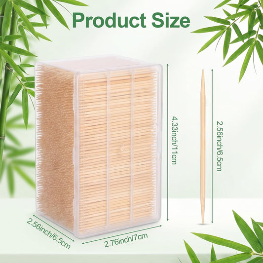 35000 Pcs Wooden Toothpicks Double Sided Round Bamboo with Storage Box