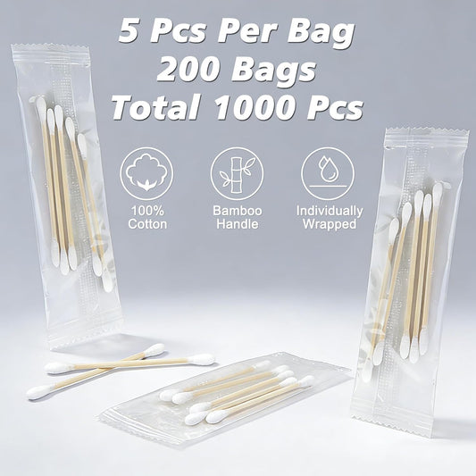 Individually Wrapped Cotton Swabs, 200 Pack (5 Each) for Travel & Hygiene
