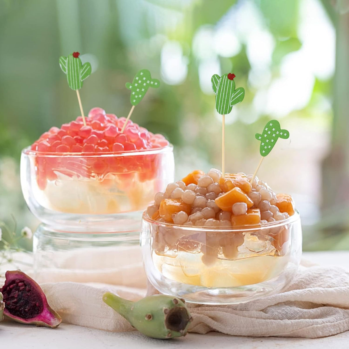 200Pcs Cactus Cocktail Picks for Appetizer Tropical Cacti Cocktail Picks 4.7 Inch Fancy Toothpicks for Food Drinks Fruits Hawaiian Party Food Garnish Skewer Sticks Cactus Party Decoration