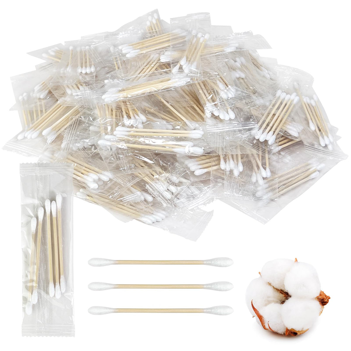 Individually Wrapped Cotton Swabs, 200 Pack (5 Each) for Travel & Hygiene