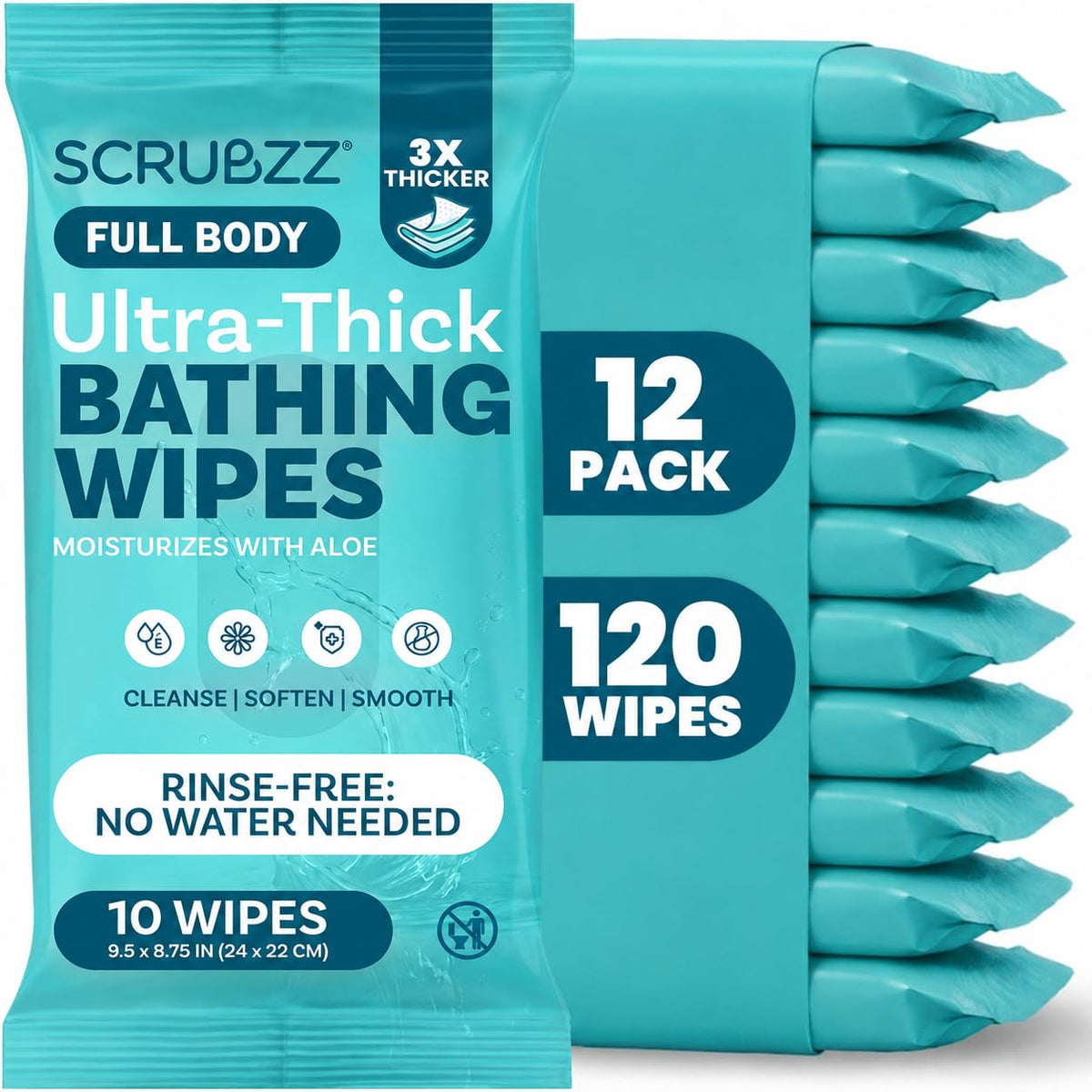 Extra Large Body Wipes for Adults Bathing No Rinse - 80 Ultra Thick Disposable Shower Wipes for Men, Women & Elderly - Great for Gym, Camping, Post Surgery