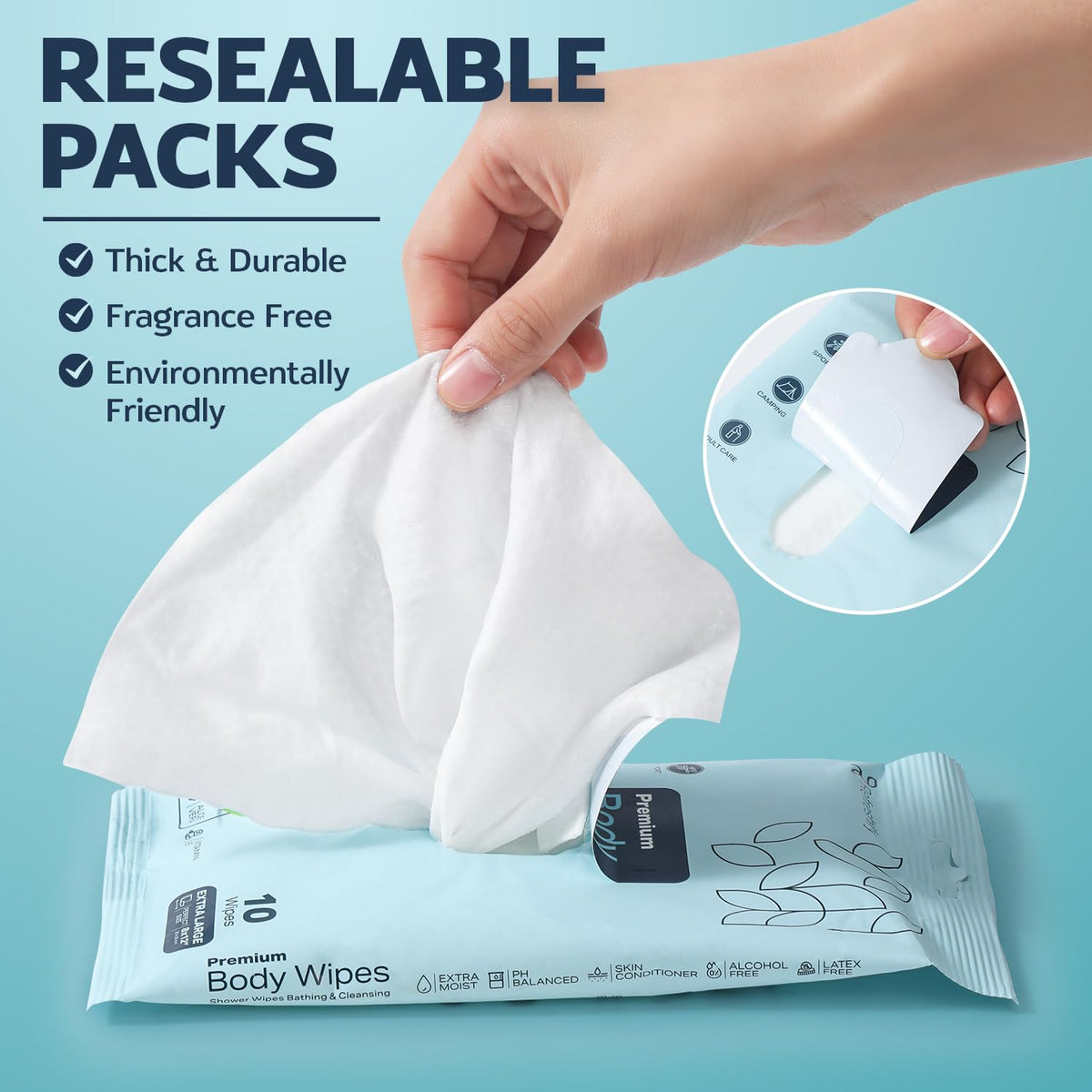 60 XL Shower Wipes - Body Wipes for Adults Bathing No Rinse for Women & Men