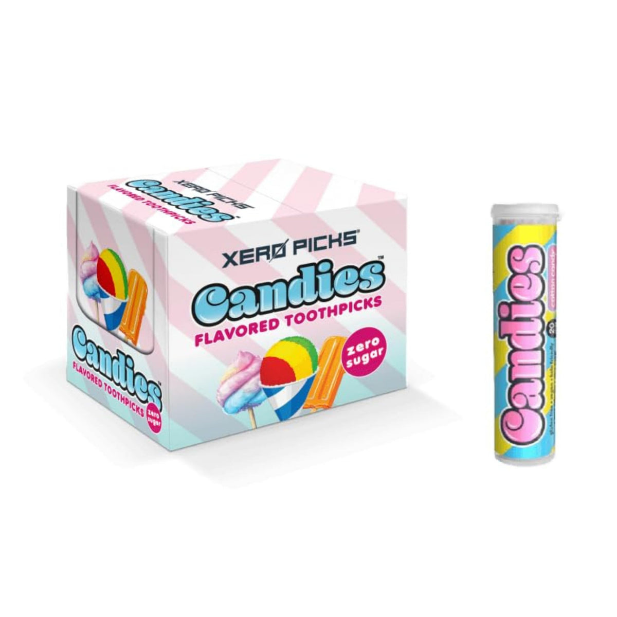 Xero Picks Candies - Infused Flavored Toothpicks (Candies Variety, 5 Pack - 100 Picks) Bubblegum, Pina Colada, Orange Creamsicle, Cotton Candy, Snow Cone and Candy Cane