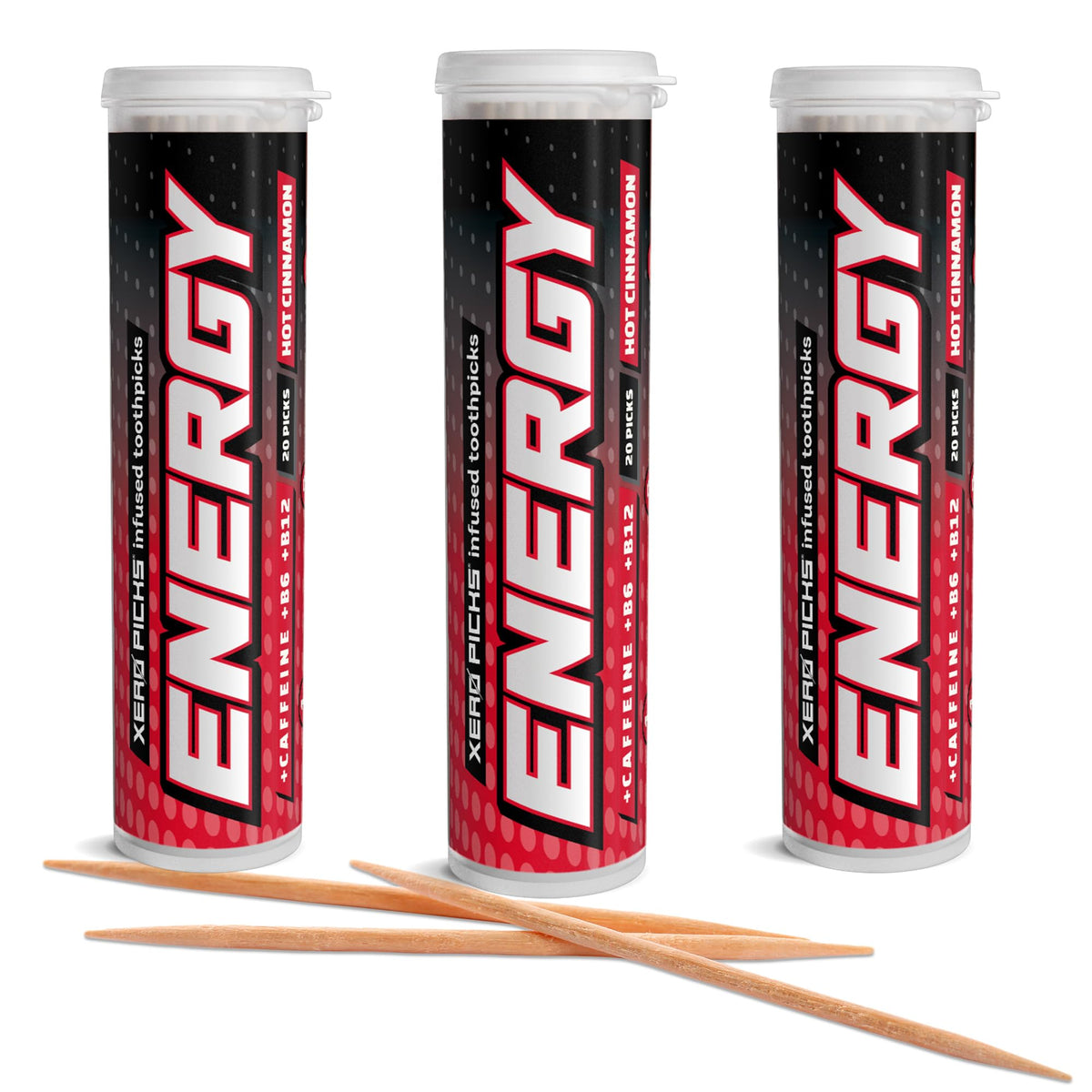 Xero Picks Energy Caffeine Flavored Toothpicks B12 for Focus & B6, 100 Picks (Pack of 5) (Variety Pack) Sugar-Free Alternative to Energy Mints & Gum - Kosher
