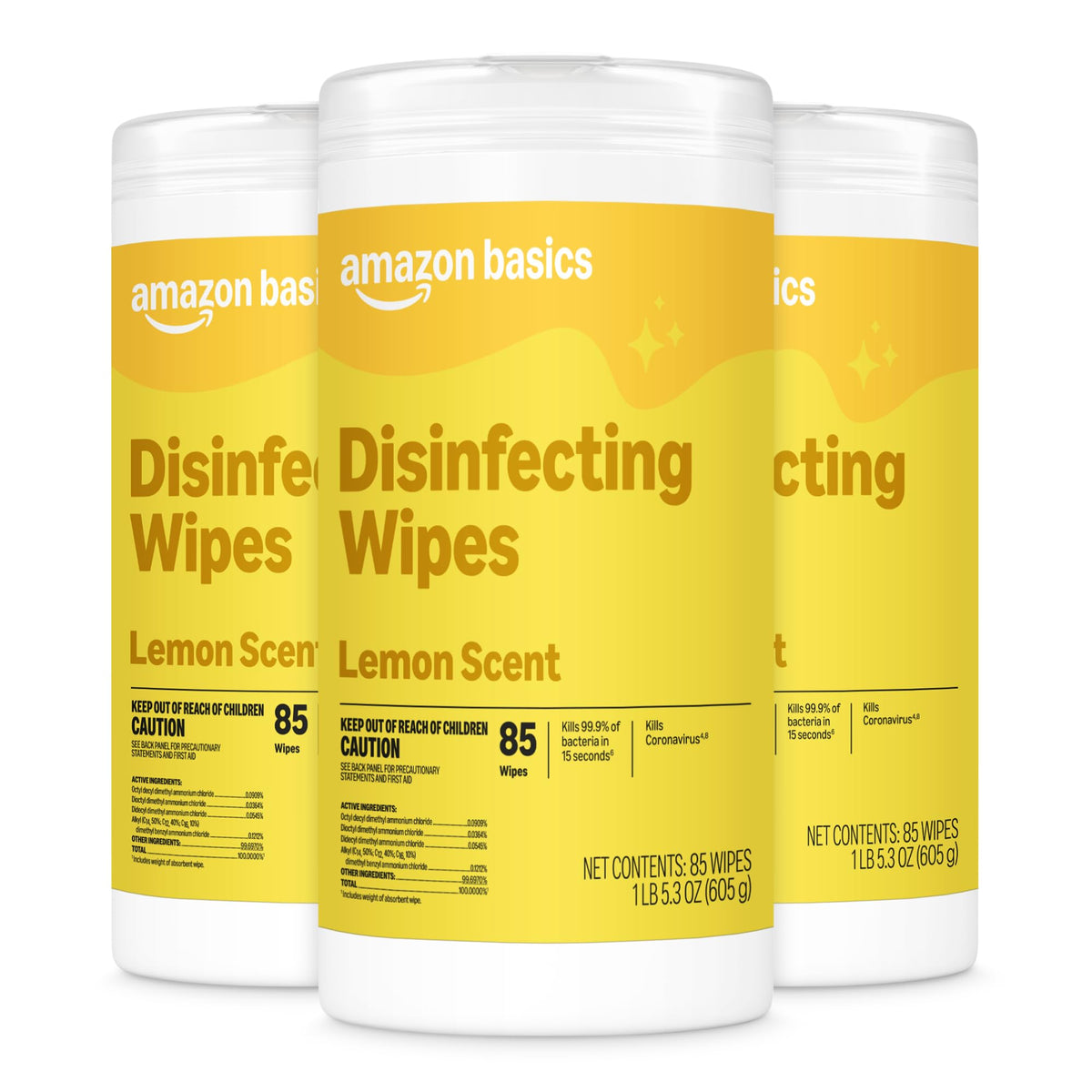 Amazon Basics Disinfecting Wipes, Lemon & Fresh Scent, Sanitizes, Cleans, Disinfects, Deodorizes, 340 Count (4 Packs of 85), Packaging May Vary