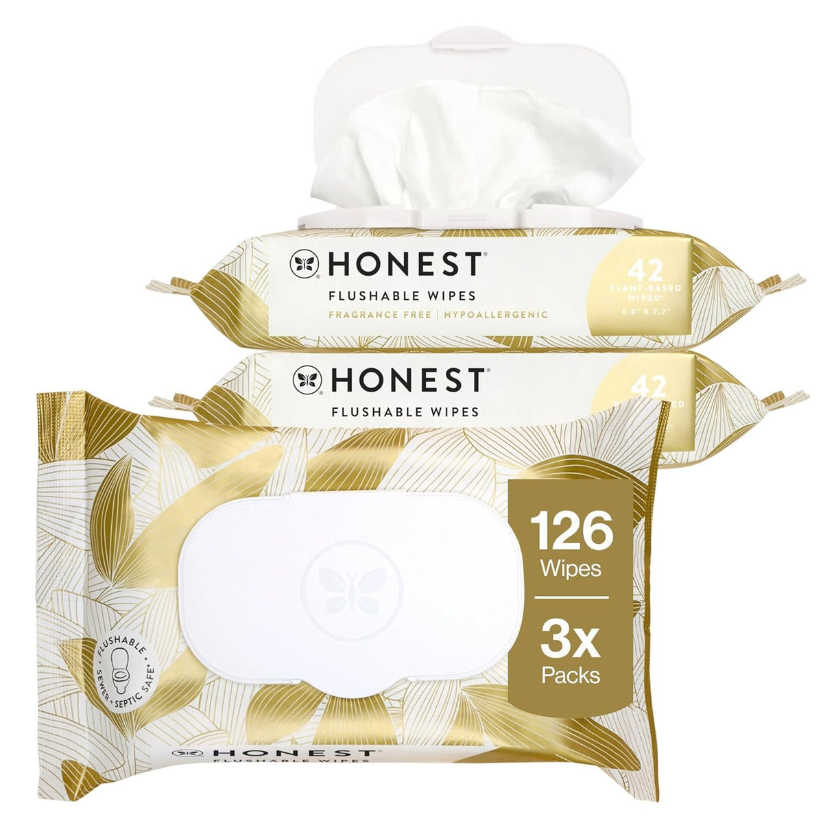 The Honest Company Flushable Wipes, Hypoallergenic, Tropical Leaves, 336ct