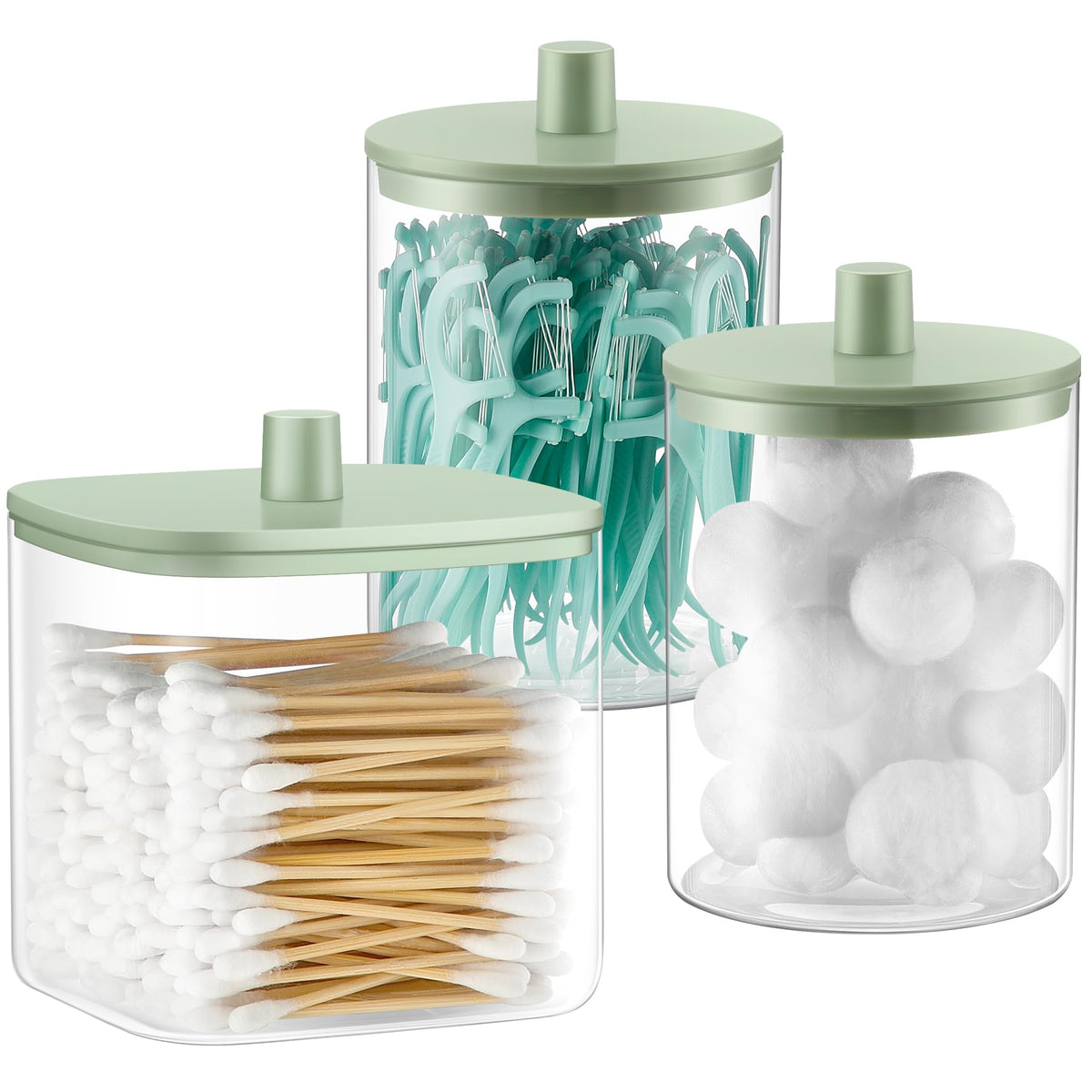 Glass Qtip Holder Dispenser - 3 Pack, Bathroom Decor and Organizer, Black