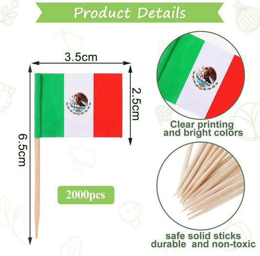1000 Pcs Mexico Toothpick Flags, Mexican Flag Toothpicks, Cupcake Mexico Toppers, mini Stick Decorations Food Picks for National Day Party Birthday Cocktail Ice Cream Cake