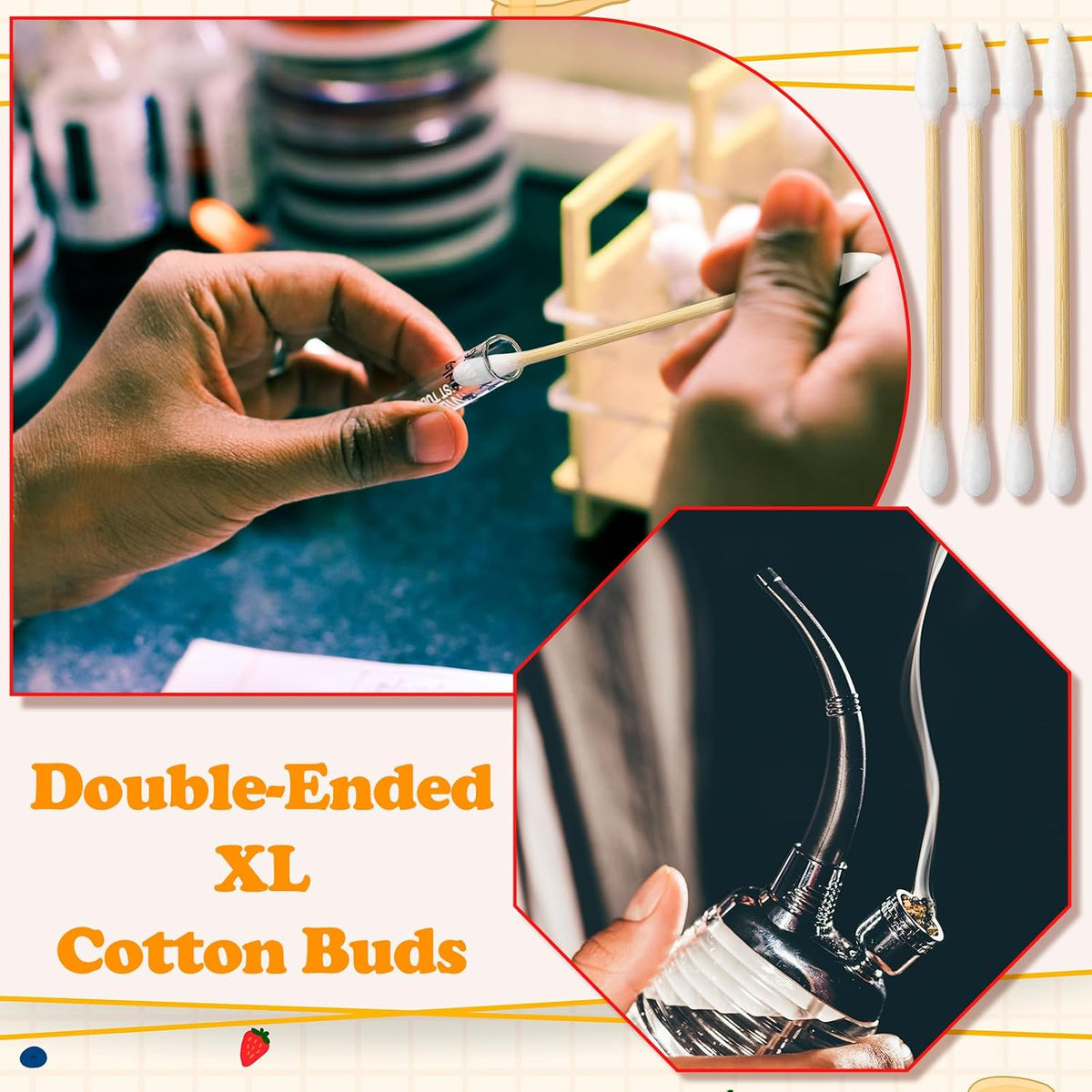 1200pcs XL Cotton Swabs Mops with Storage Case Extra Absorbent Double-Ended Cotton Buds with Pointed and Round Head Wooden Swabs for Cleaning and Maintenance