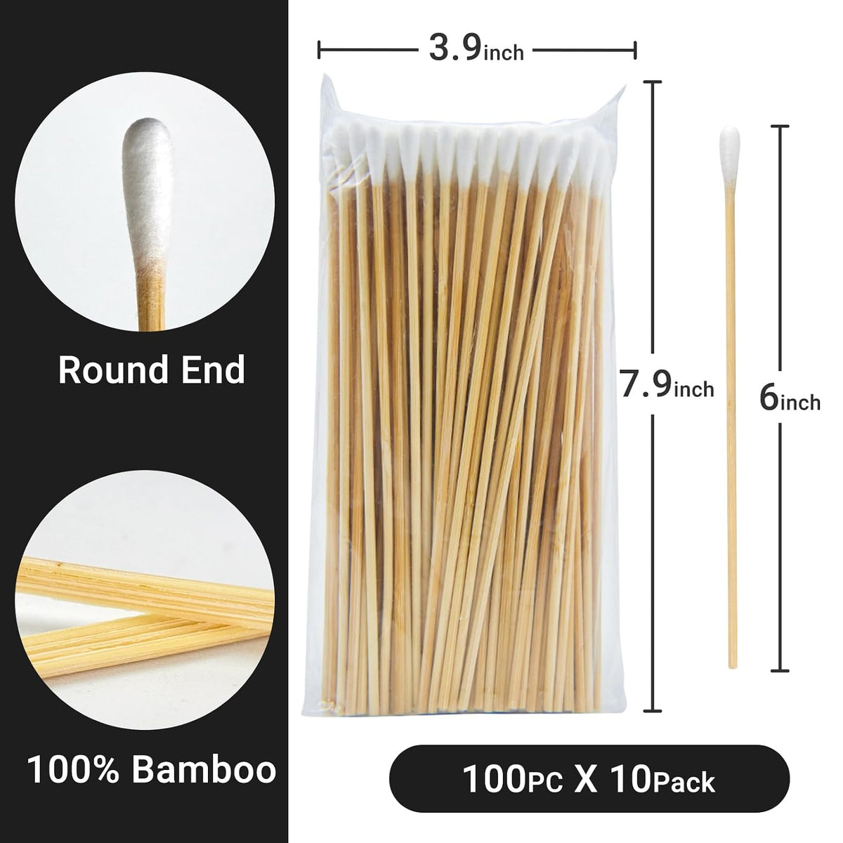 1000 Count 6 Inch Round-tip Long Cotton Swabs with Durable Stem