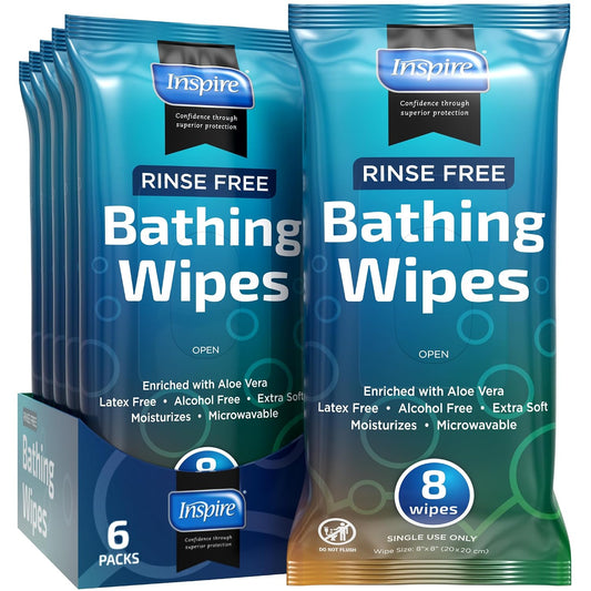 Bathing Wipes for adults bathing rinse free | Adult Wash Cloths Extra Large, Bathing Wipes for Incontinence, 8"x 8" In (48 count) | By Inspire
