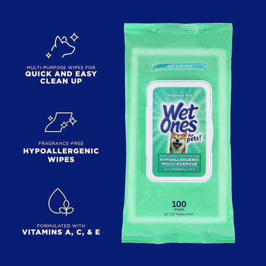 Wet Ones for Pets Hypoallergenic Dog Wipes with Vitamins, 100 Count, 3-Pk