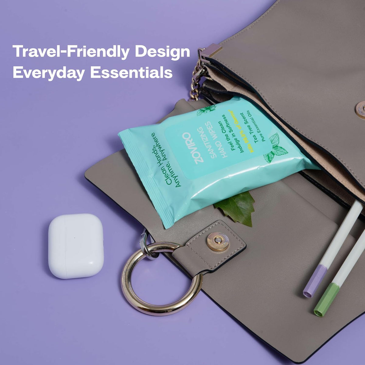 Zoviro Hand Sanitizer Wipes, Moisturizing With Tea Tree Essential Oil, Ultra-Soft 100% Viscose, Hand Wipes Travel Size, Tea Tree Scent, 20 Count (Pack of 10)
