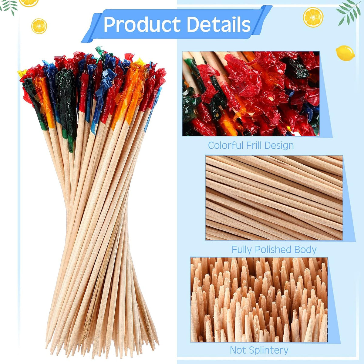 Handepo 4000 Pcs Cocktail Picks Sticks Frill Toothpicks, 4 Inch