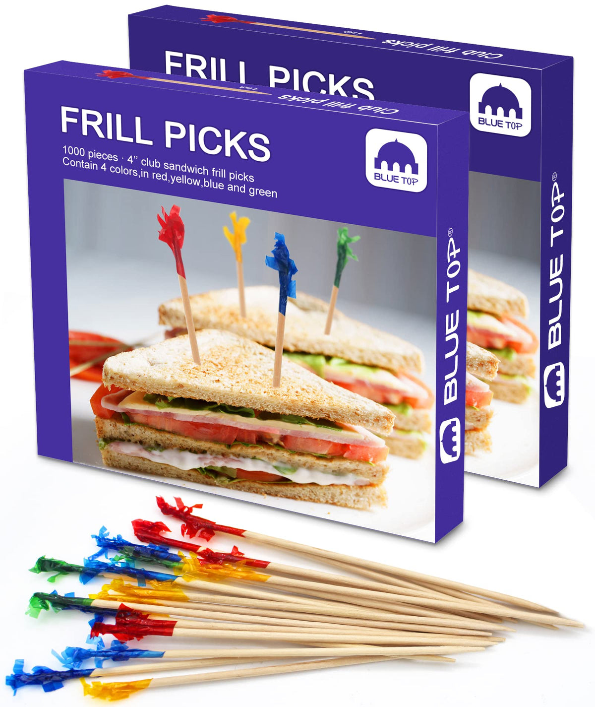 BLUE TOP Wood Frill Picks Toothpicks 4 Inch Value Pack 2000pcs, Wood Frill toothpicks decorative Cocktail Party Toothpicks for Fruit,Appetizers,Club Sandwiches,Great for Valentine's Day and Parties.