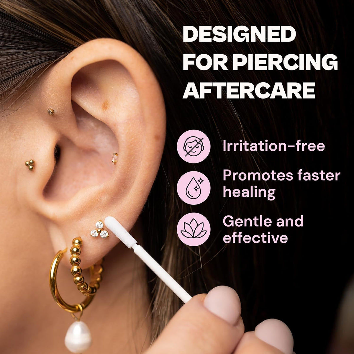 Piercing Care Swabs Tips | Reduce Bumps & Irritation Microfiber Sponge Tips + No lint For Faster Recovery (100 count) PiercingProtect™