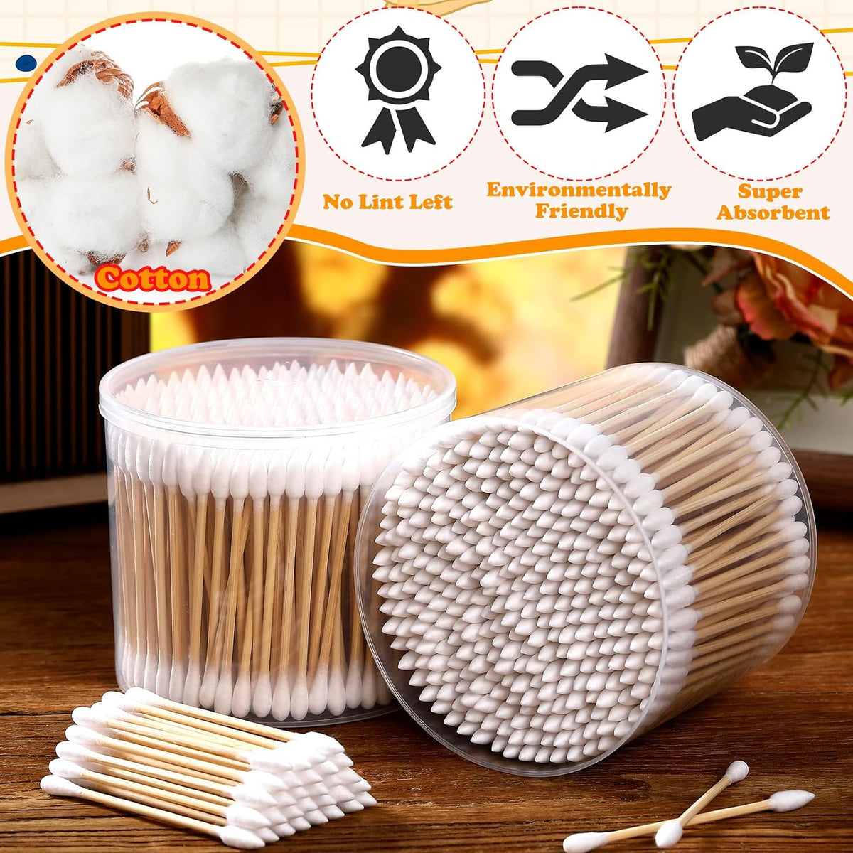 1200pcs XL Cotton Swabs Mops with Storage Case Extra Absorbent Double-Ended Cotton Buds with Pointed and Round Head Wooden Swabs for Cleaning and Maintenance