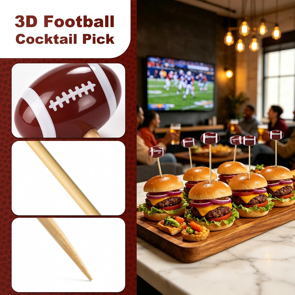50 Pcs 3D Football Toothpicks 4.7 Inch Decorative Cocktail Picks