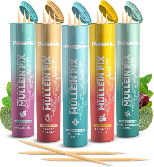 PurePix Mullein Pix Flavored Toothpicks, 5-Flavor Variety Pack