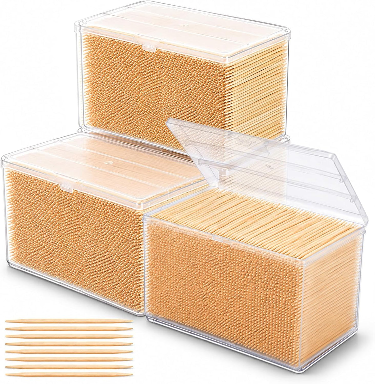 4 boxes 14400pcs Double Sided Bamboo Wooden Toothpicks with Storage Box