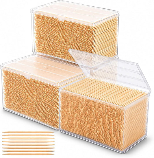 4 boxes 14400pcs Double Sided Bamboo Wooden Toothpicks with Storage Box