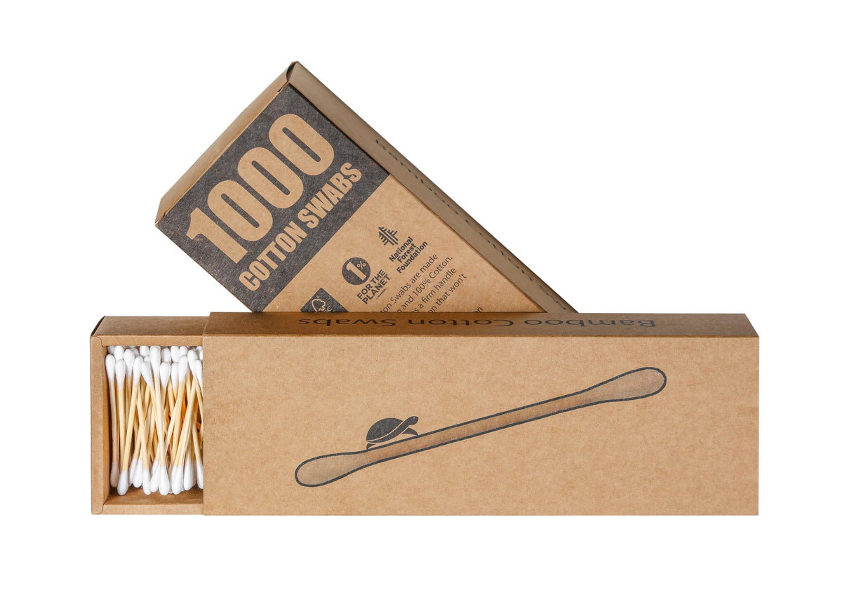 Sea Turtle Bamboo Cotton Swabs (1000 Count) - Vegan, Eco Friendly, Organic, Double Tips, Wooden Ear Sticks, All Natural 100% Biodegradable Cotton Buds