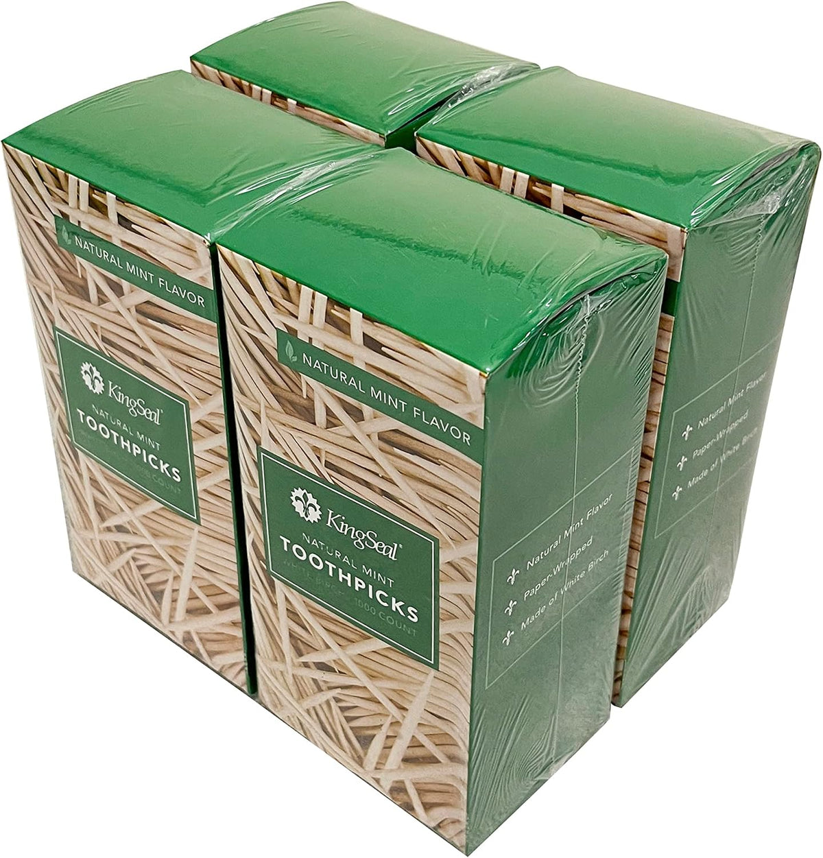 4,000 Count | KingSeal Individually Paper Wrapped MINT Flavored Birch Toothpicks, Eco-Friendly and Compostable, 2.5", Bulk Pack - 4 Boxes x 1000
