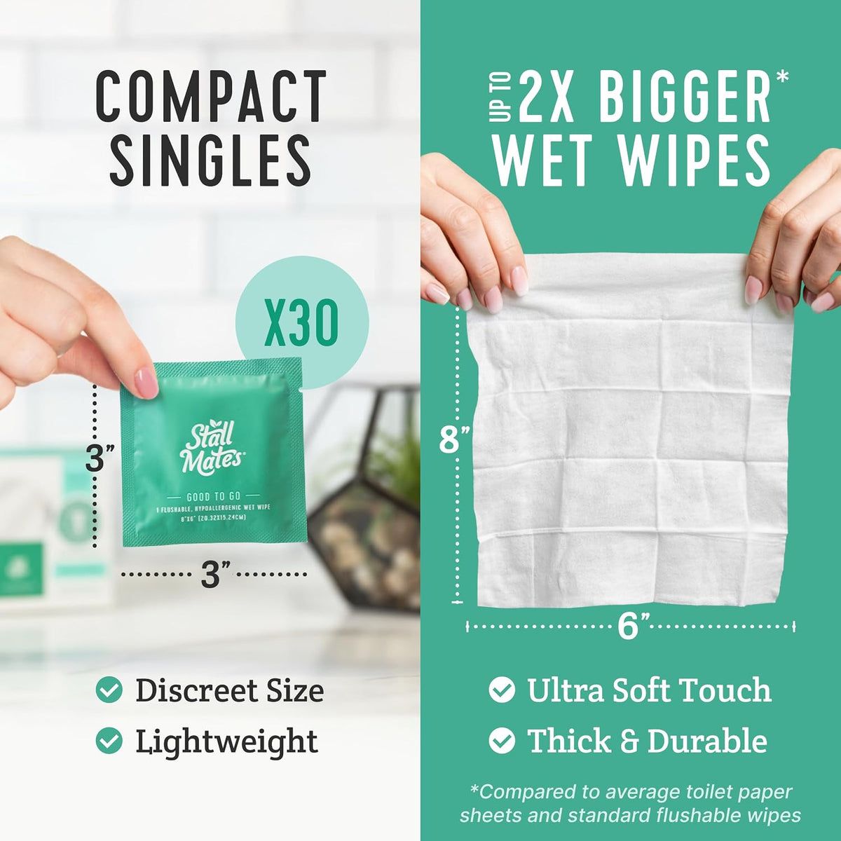 Stall Mates Flushable Wipes, Individually Wrapped, Unscented, 30 Count
