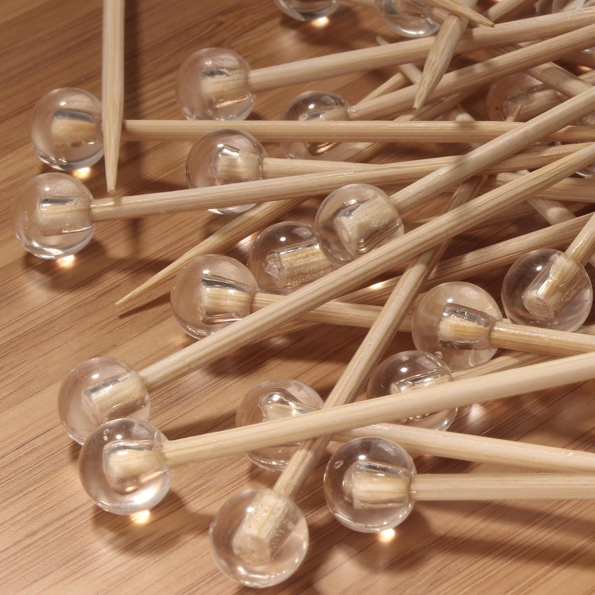 BambooMN Ball End Cocktail Picks - 3" (7.62cm) - Clear - 100 Pieces
