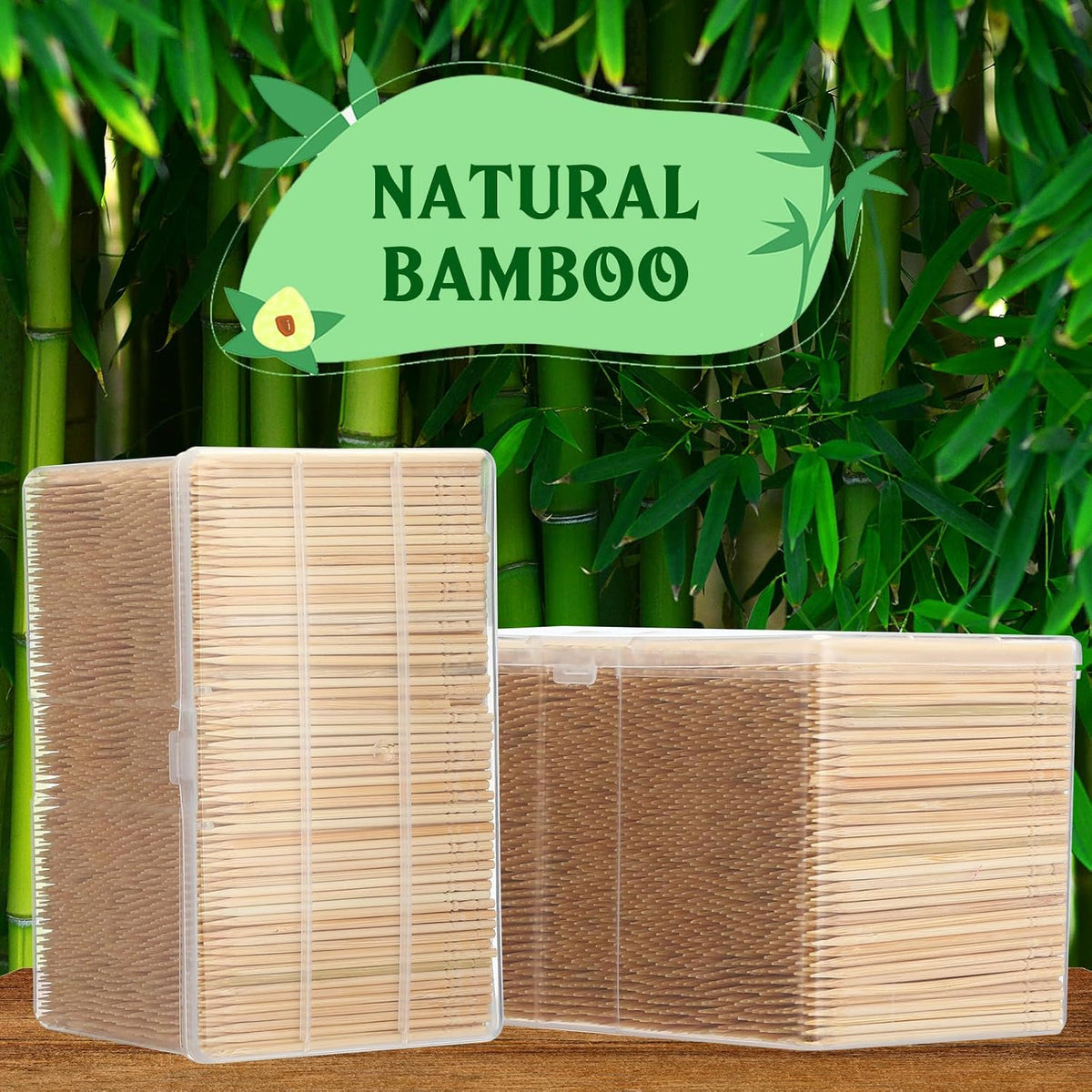 Jerify 15000 Pcs Bamboo Round Toothpicks Bulk, Wooden with Clear Box