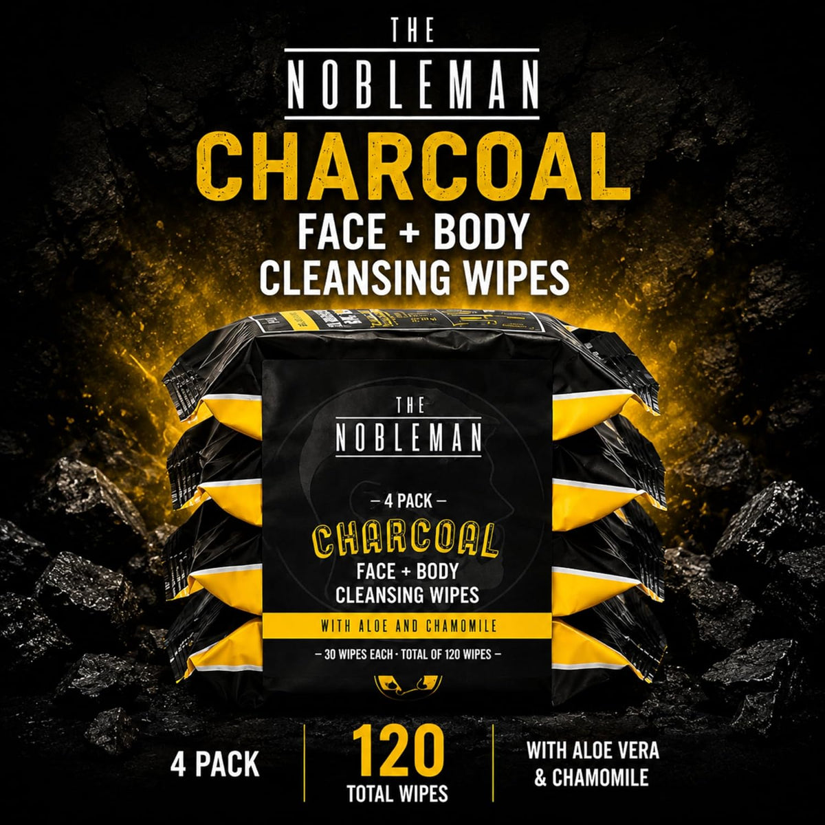 Men's Charcoal Face + Body Cleansing Wipes - 4 Pack (120ct)