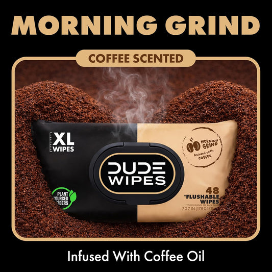 DUDE Wipes Morning Grind Adult Flushable Wipes, Coffee Scented, 144 Count