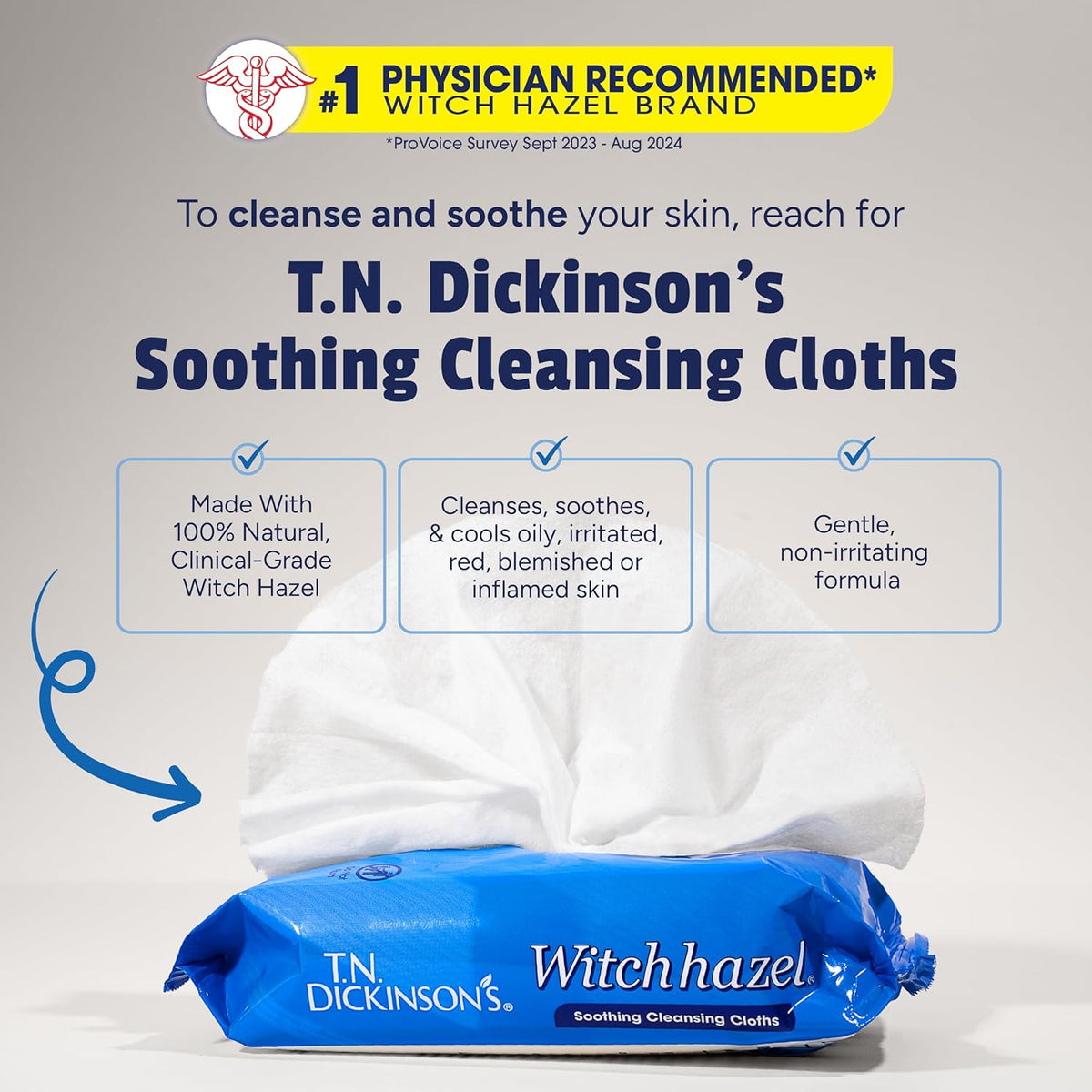 T.N. Dickinson's Witch Hazel Cleansing Cloths | 4 Pack | 25 Ct Each
