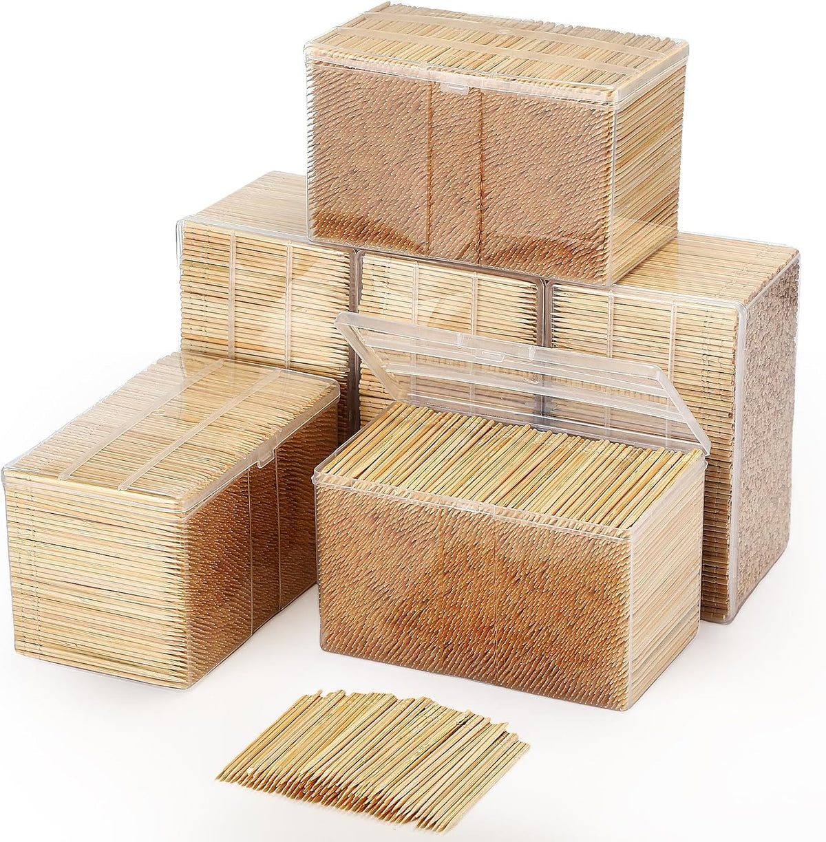Jerify 15000 Pcs Bamboo Round Toothpicks Bulk, Wooden with Clear Box