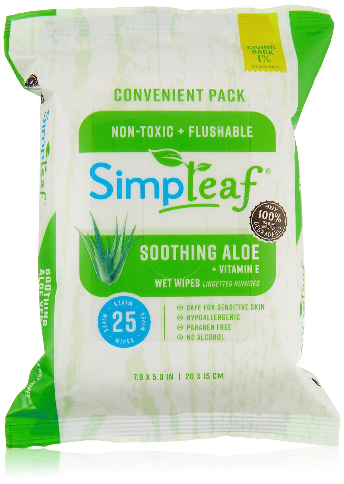 Simpleaf Flushable Wet Wipes Aloe Vera | Plastic Free, Paraben & Alcohol Free | Hypoallergenic & Safe for Sensitive Skin | Soothing Aloe Formula | Adult Toilet Wipes (6 x 50 Count Pack) 300 Count