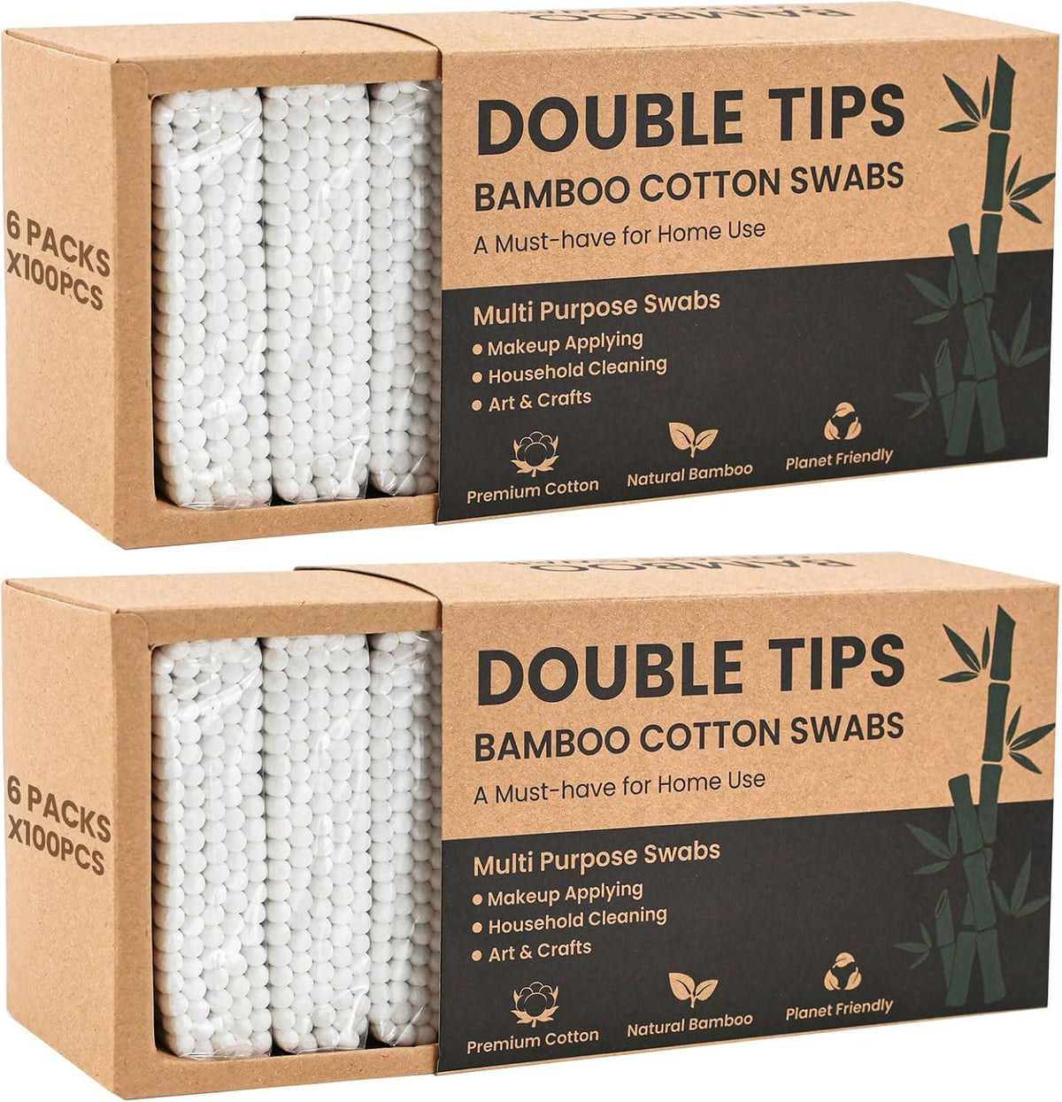 Bamboo Cotton Swabs - Double Tipped Bamboo Ear Swabs - 1200PCS Cotton Buds