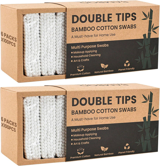 Bamboo Cotton Swabs - Double Tipped Bamboo Ear Swabs - 1200PCS Cotton Buds