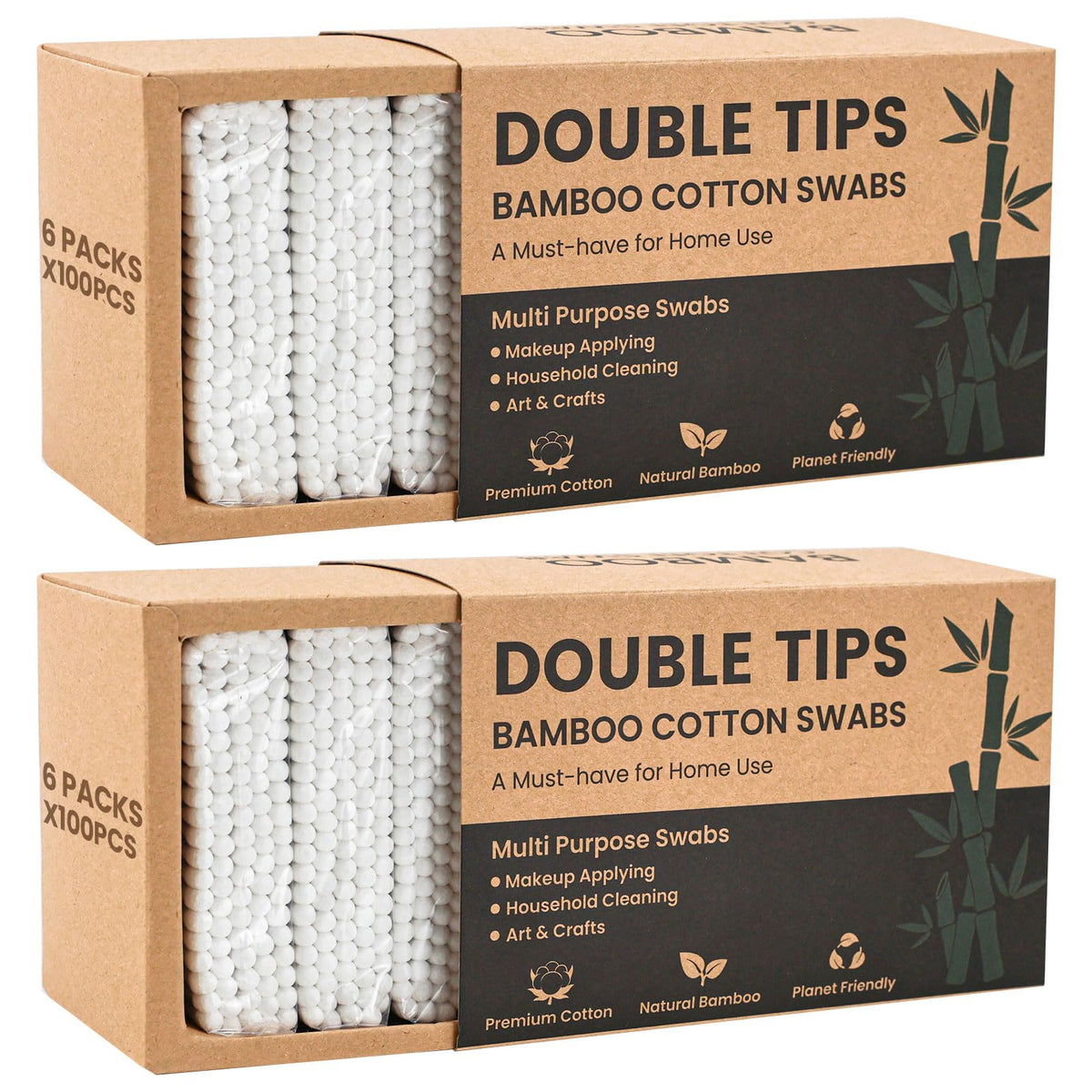 Bamboo Cotton Swabs - Double Tipped Bamboo Ear Swabs - 1200PCS Cotton Buds